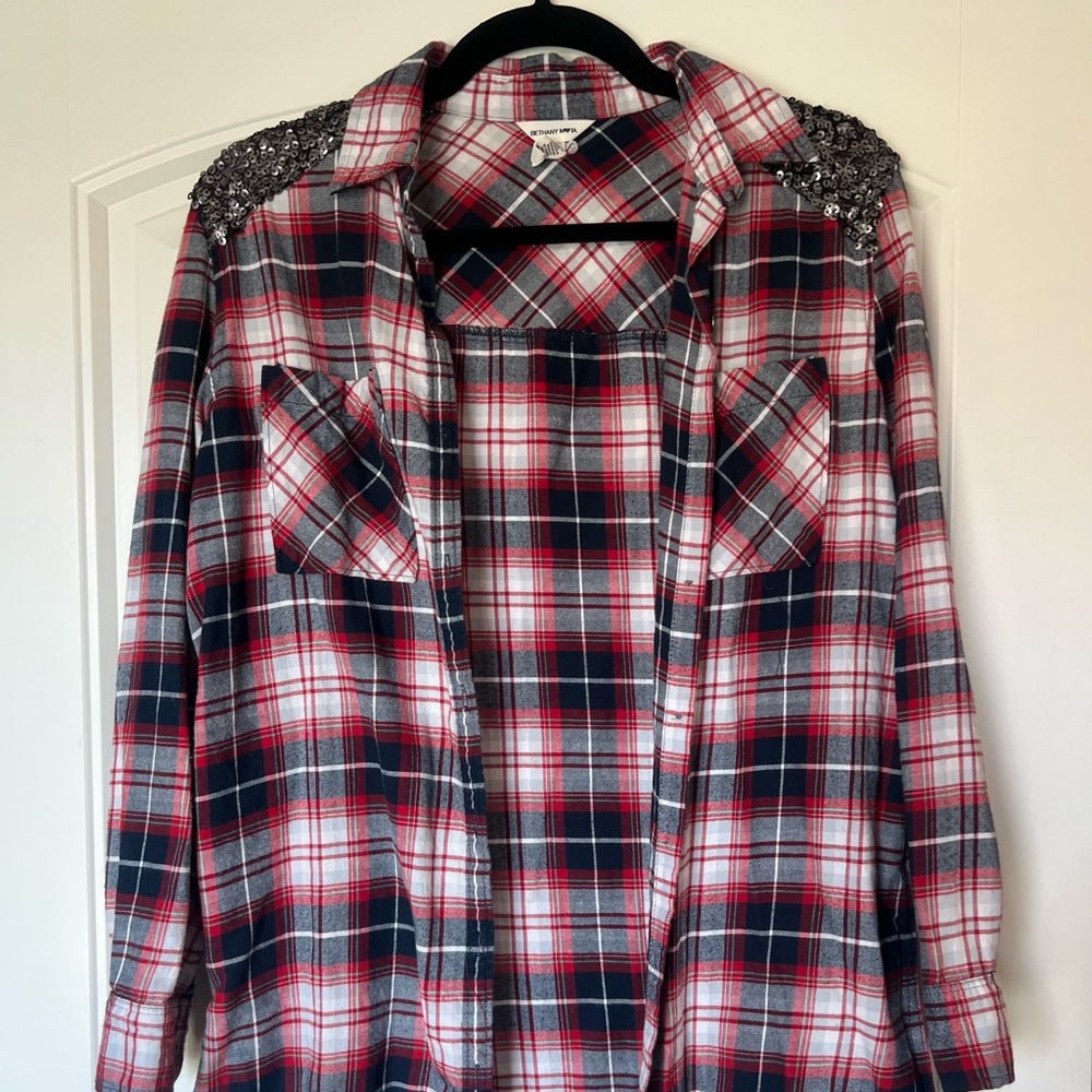 Bethany Mota Size XS Flannel with Sequin Shoulders